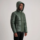 Nipor Green Leather Hooded Jacket
